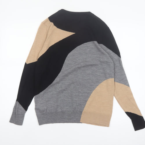 Marks and Spencer Womens Black Beige Grey Merino Wool Jumper Size 14