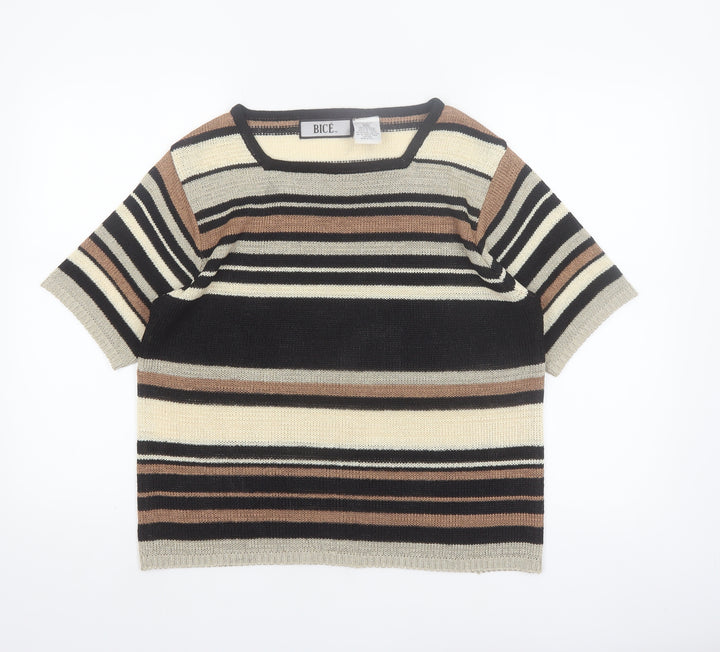 BICE Women’s Multicoloured Striped Short Sleeve Knit Jumper L