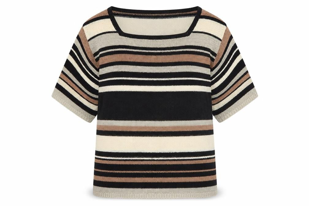 Front view of BICE Women’s Multicoloured Striped Short Sleeve Knit Jumper L