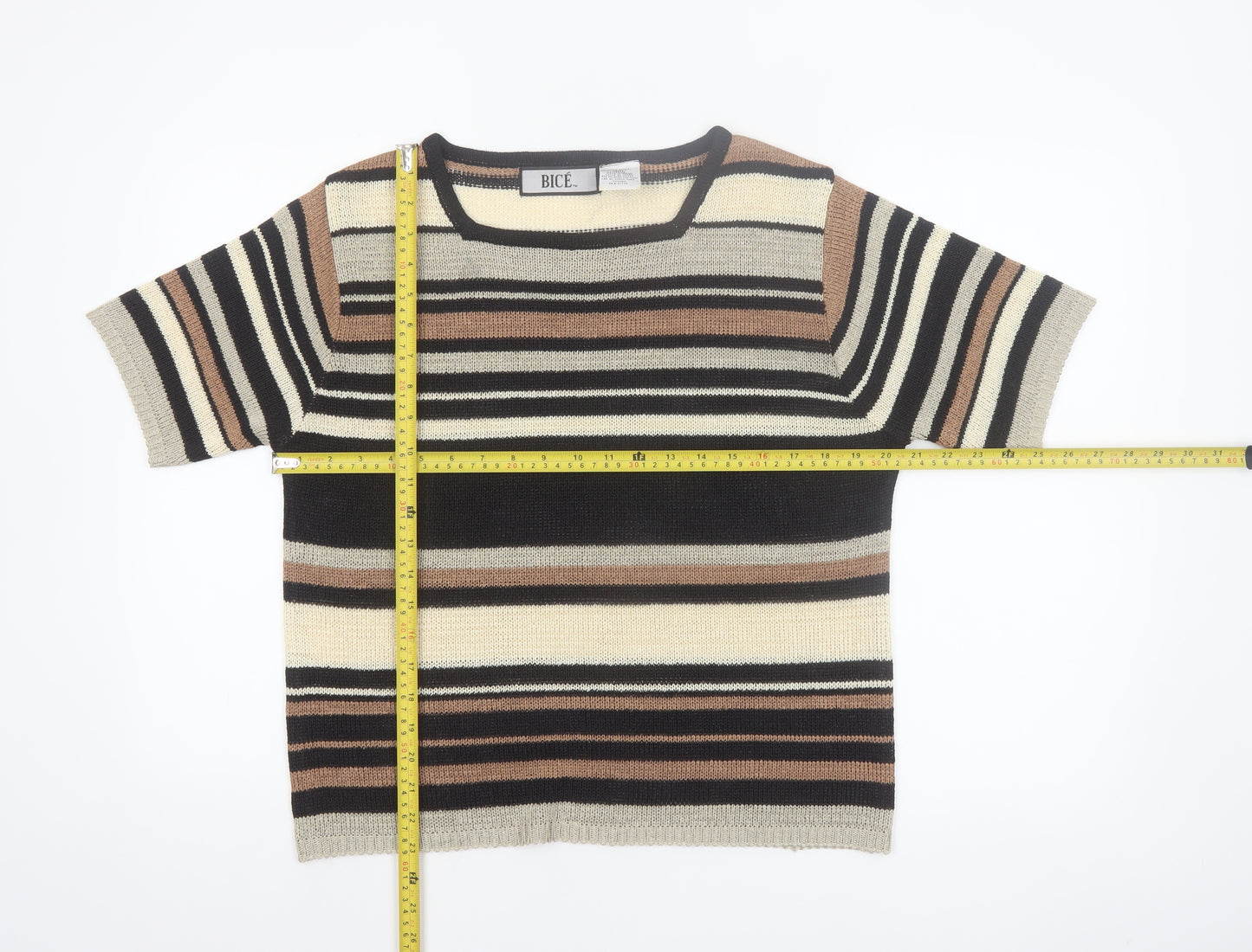 BICE Women’s Multicoloured Striped Short Sleeve Knit Jumper L