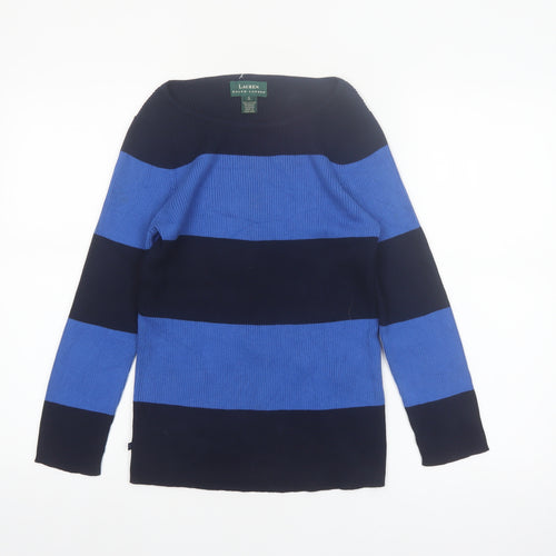 Lauren Ralph Lauren Women's Blue Striped Cotton Jumper Size S