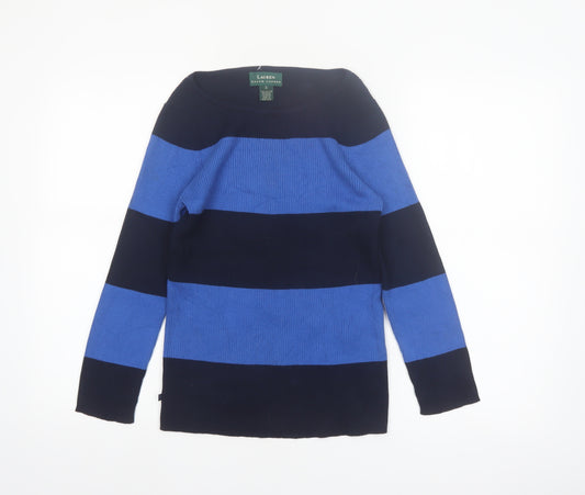 Lauren Ralph Lauren Women's Blue Striped Cotton Jumper Size S