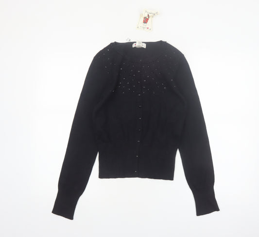 One Step Up Women's Black Beaded Cardigan Jumper Size L