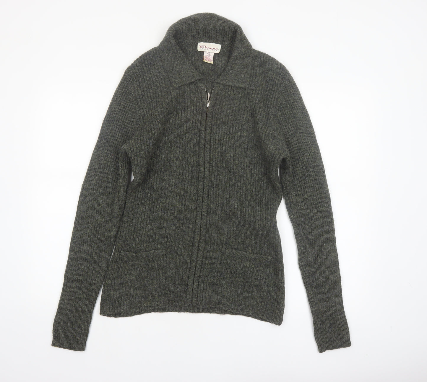 Classique Collections Women's Grey Wool Shetland Full Zip Jumper Size S