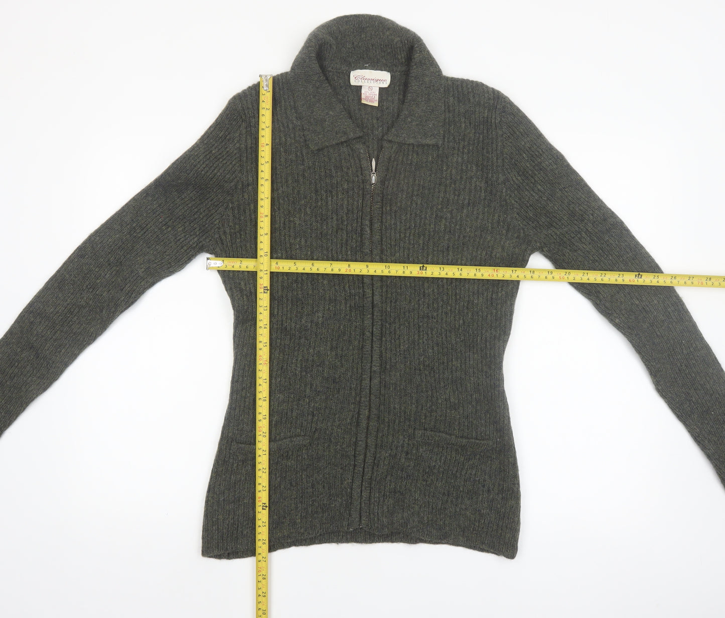 Classique Collections Women's Grey Wool Shetland Full Zip Jumper Size S