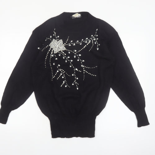 Phil Carry Women's Black Beaded High Neck Pullover Jumper Size S