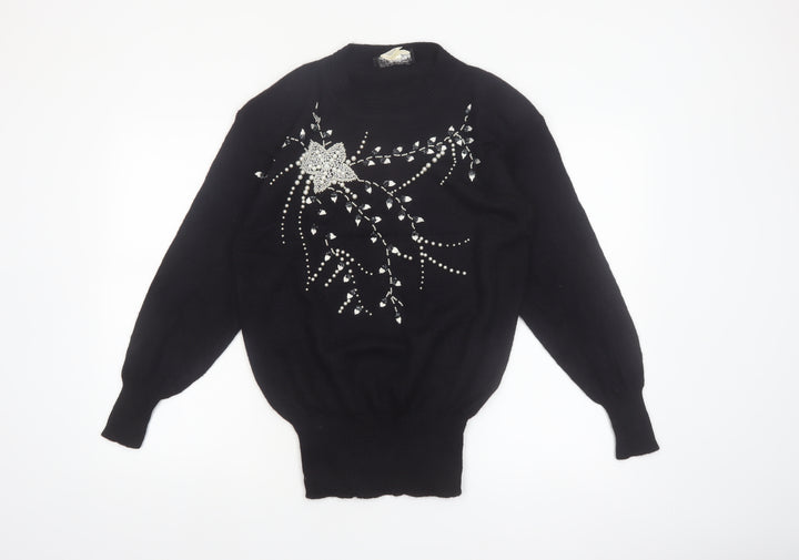Phil Carry Women's Black Beaded High Neck Pullover Jumper Size S