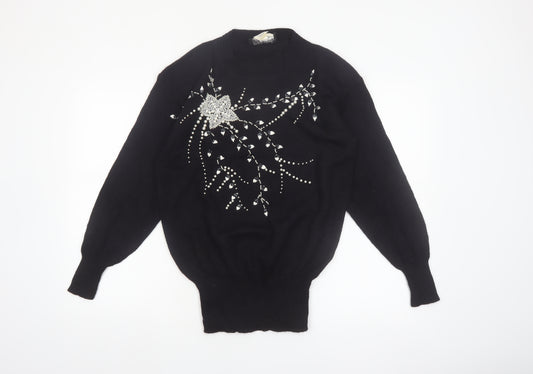Phil Carry Women's Black Beaded High Neck Pullover Jumper Size S