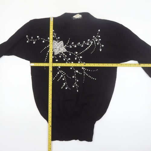 Phil Carry Women's Black Beaded High Neck Pullover Jumper Size S