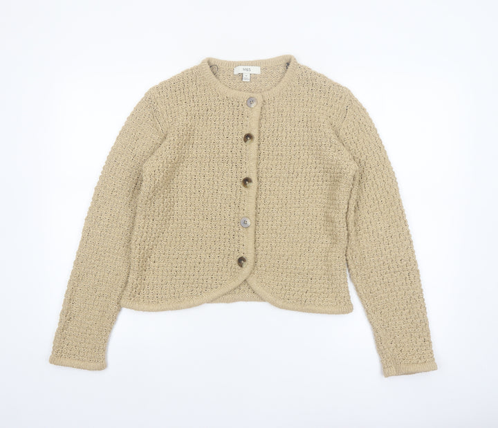 Marks and Spencer Women Beige Chunky Knit Cardigan M