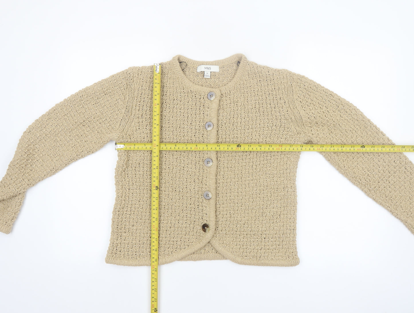 Marks and Spencer Women Beige Chunky Knit Cardigan M