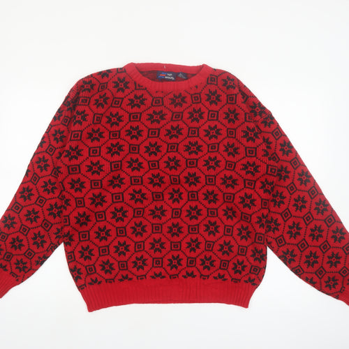 High Velocity Men's Red Fair Isle Acrylic Knit Jumper L