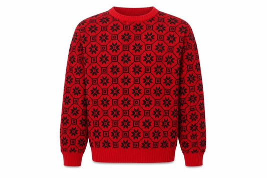 Front view of High Velocity Men's Red Fair Isle Acrylic Knit Jumper L