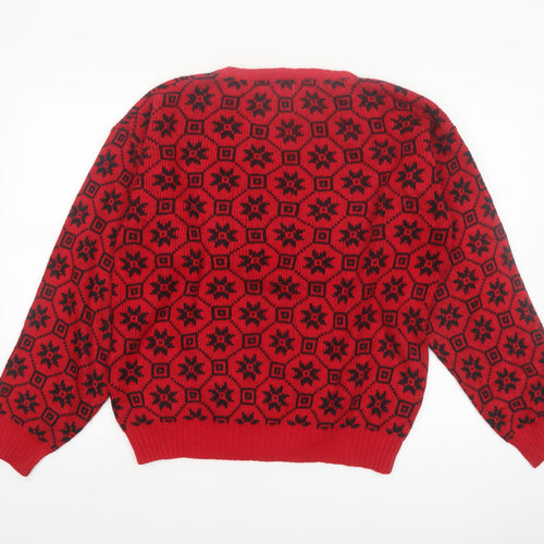 High Velocity Men's Red Fair Isle Acrylic Knit Jumper L