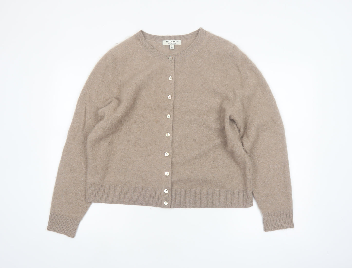 Marks and Spencer Women Beige Wool Cashmere Cardigan Size 14
