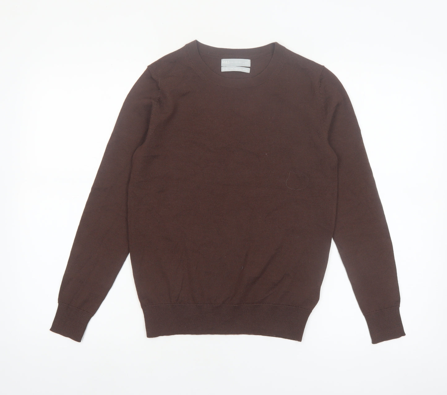 Marks and Spencer Women Brown Merino Wool Crew Neck Jumper Size 8