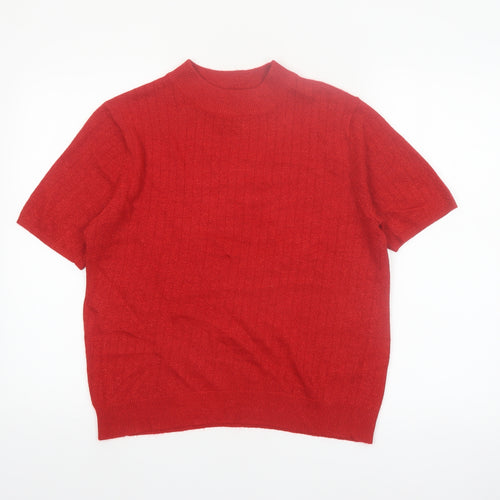 Sag Harbor Women's Red Short Sleeve Mock Neck Jumper Size S Acrylic Blend