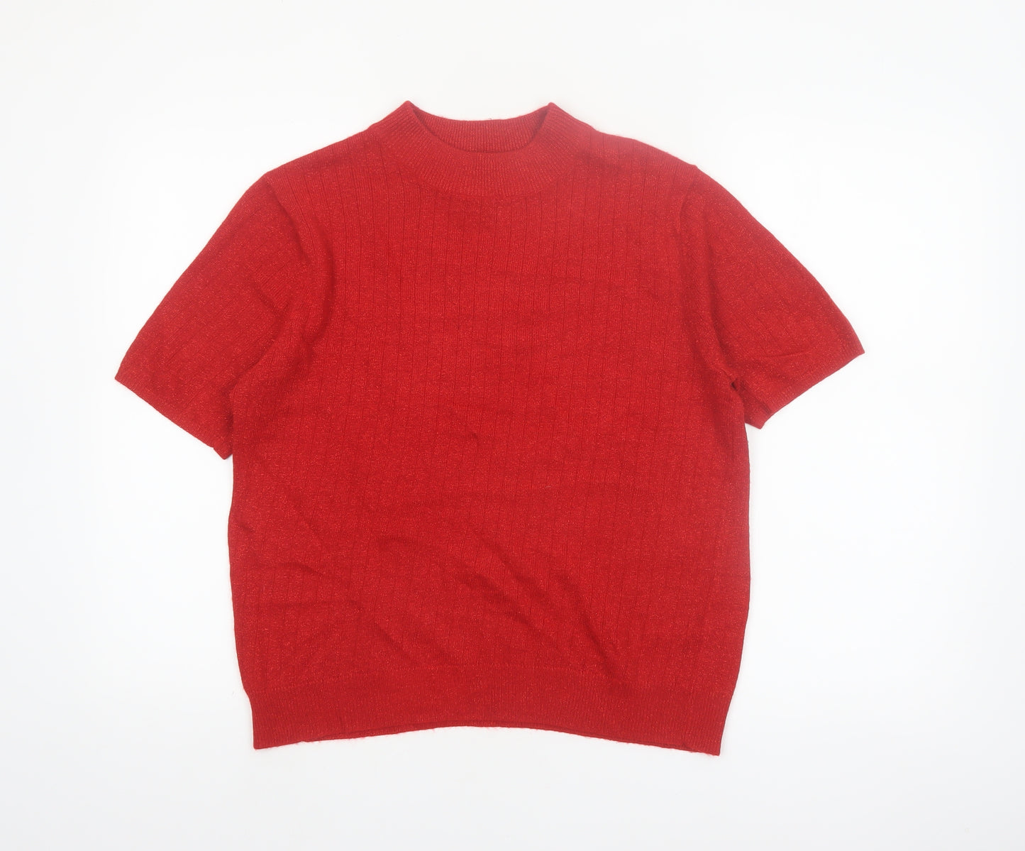 Sag Harbor Women's Red Short Sleeve Mock Neck Jumper Size S Acrylic Blend