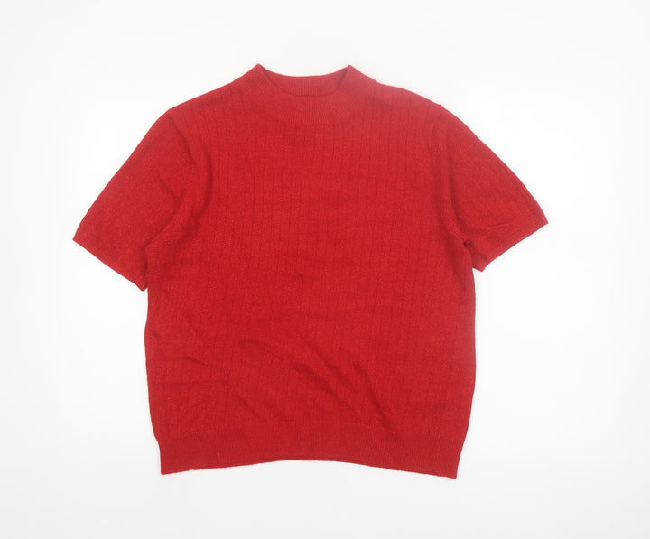 Sag Harbor Women's Red Short Sleeve Mock Neck Jumper Size S Acrylic Blend
