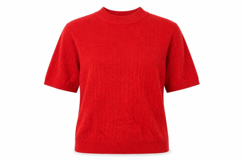 Sag Harbor Women's Red Short Sleeve Mock Neck Jumper Size S Acrylic Blend