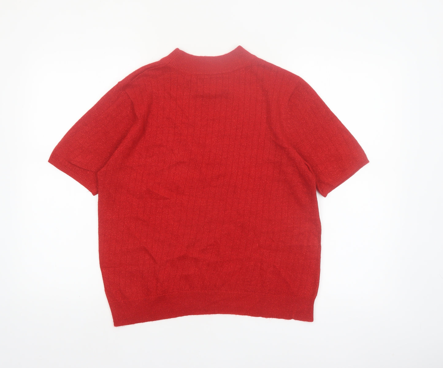 Sag Harbor Women's Red Short Sleeve Mock Neck Jumper Size S Acrylic Blend