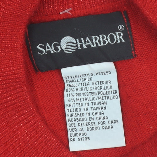 Sag Harbor Women's Red Short Sleeve Mock Neck Jumper Size S Acrylic Blend