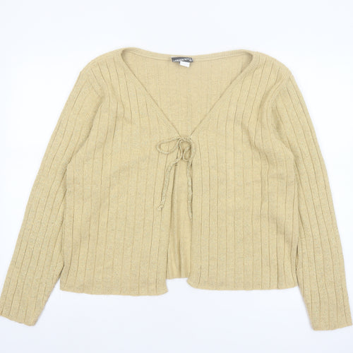 Fashion Bug Women Beige V-Neck Knit Long Sleeve Cardigan L