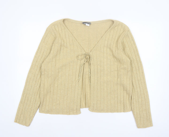 Fashion Bug Women Beige V-Neck Knit Long Sleeve Cardigan L
