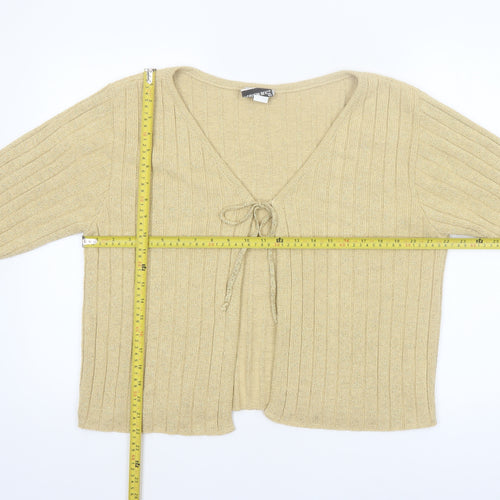 Fashion Bug Women Beige V-Neck Knit Long Sleeve Cardigan L