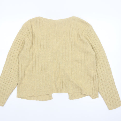 Fashion Bug Women Beige V-Neck Knit Long Sleeve Cardigan L