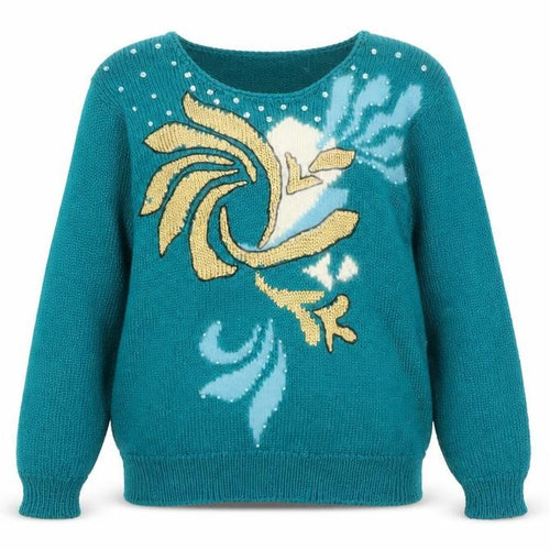 Franco Valeri Womens Green Beaded Floral Angora Blend Jumper S
