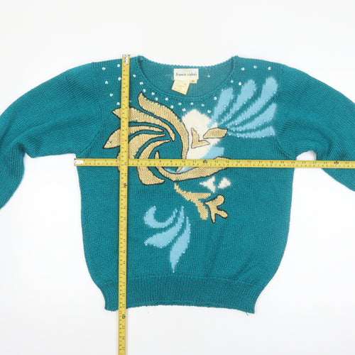Franco Valeri Womens Green Beaded Floral Angora Blend Jumper S