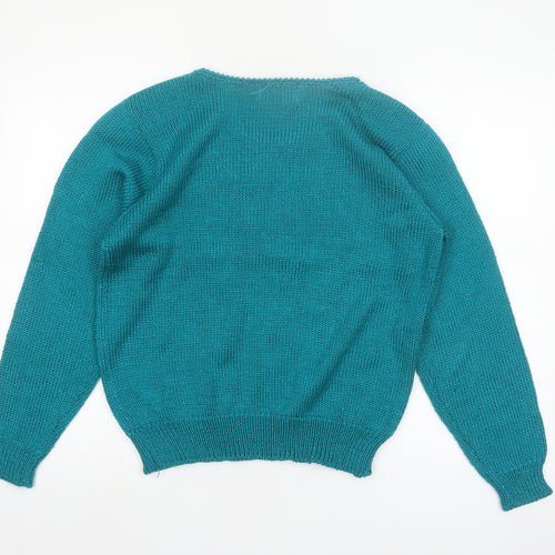 Franco Valeri Womens Green Beaded Floral Angora Blend Jumper S