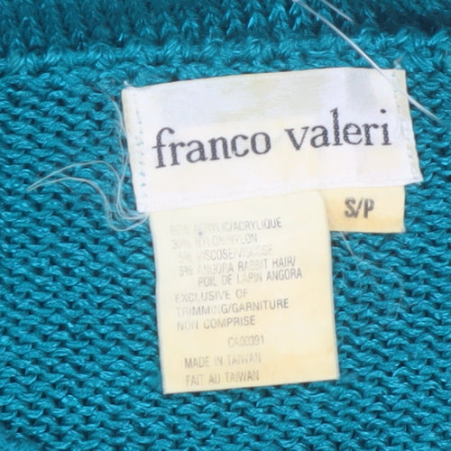 Franco Valeri Womens Green Beaded Floral Angora Blend Jumper S