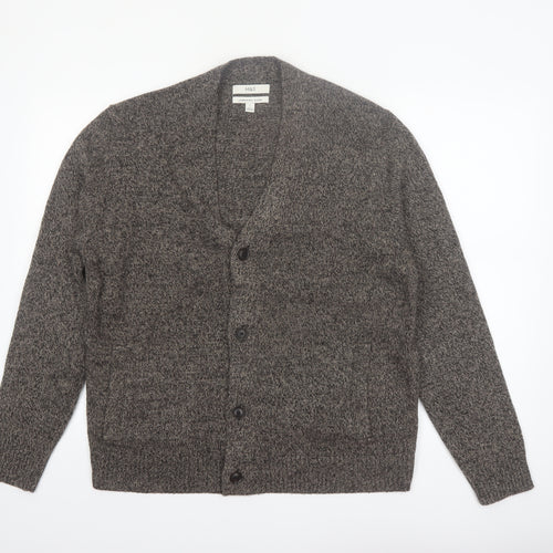 Marks and Spencer Mens Grey Lambswool Cardigan L V-Neck Knit Jumper