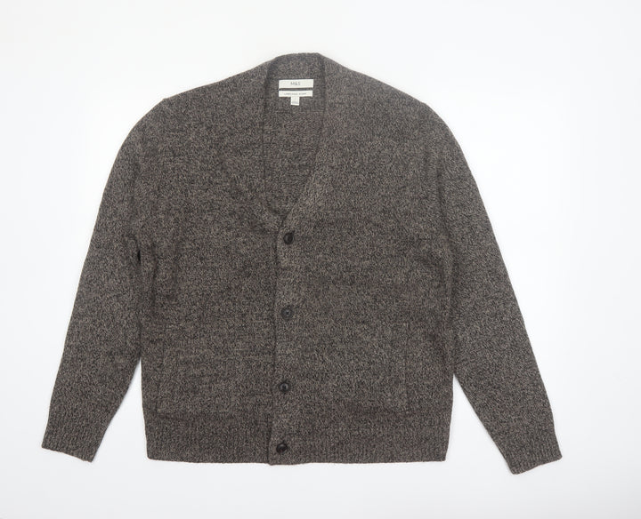 Marks and Spencer Mens Grey Lambswool Cardigan L V-Neck Knit Jumper