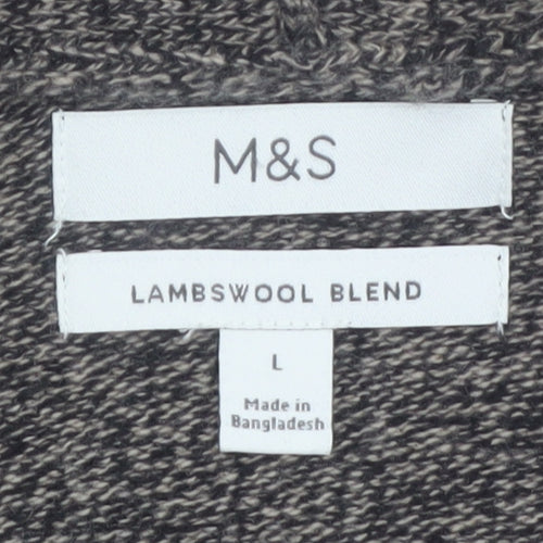 Marks and Spencer Mens Grey Lambswool Cardigan L V-Neck Knit Jumper