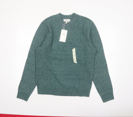 Marks and Spencer Men’s Green Wool Blend Crew Neck Jumper Medium
