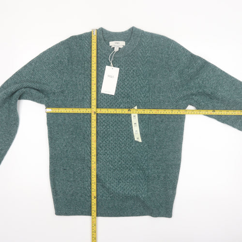 Marks and Spencer Men’s Green Wool Blend Crew Neck Jumper Medium