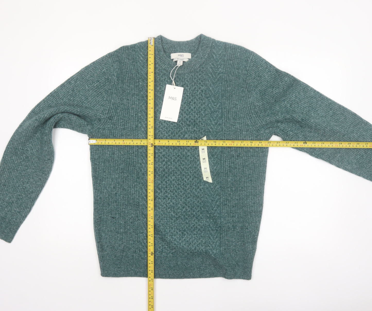 Marks and Spencer Men’s Green Wool Blend Crew Neck Jumper Medium