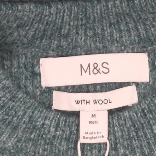 Marks and Spencer Men’s Green Wool Blend Crew Neck Jumper Medium