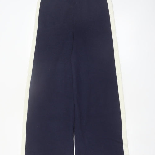 Marks and Spencer Women Navy Blue Wool Blend Wide-Leg Trousers Size S