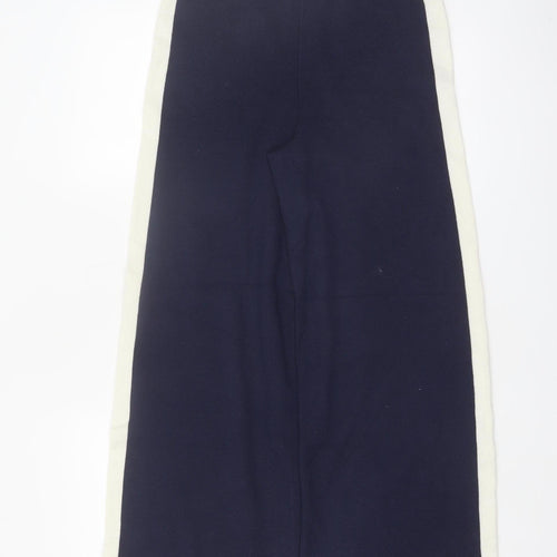 Marks and Spencer Women Navy Blue Wool Blend Wide-Leg Trousers Size S