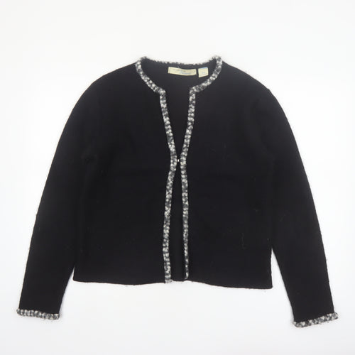 Penmans Women Black Wool Cardigan M Long Sleeve Open Front Classic Trim