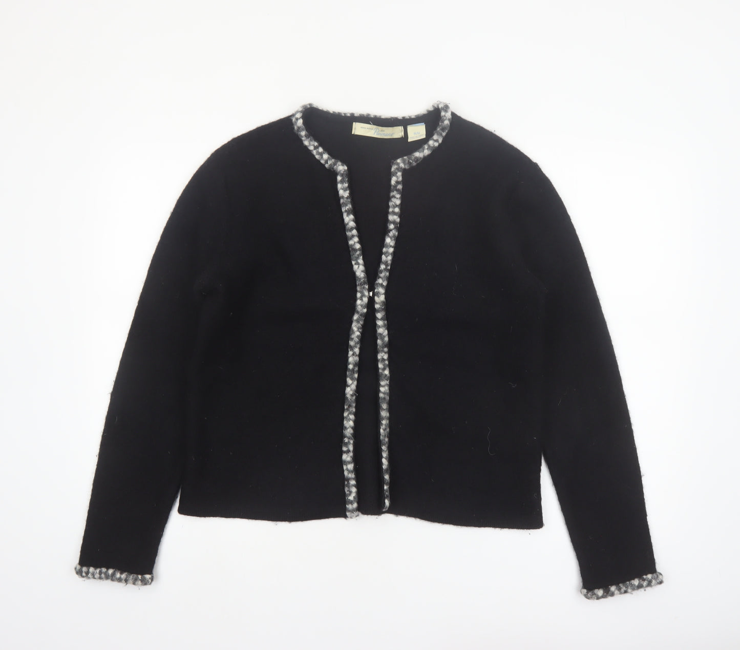 Penmans Women Black Wool Cardigan M Long Sleeve Open Front Classic Trim