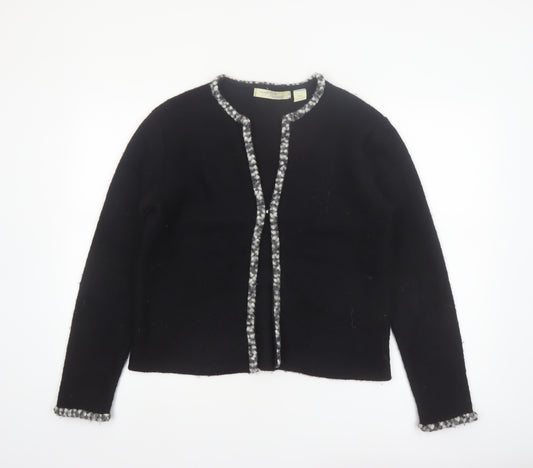 Penmans Women Black Wool Cardigan M Long Sleeve Open Front Classic Trim