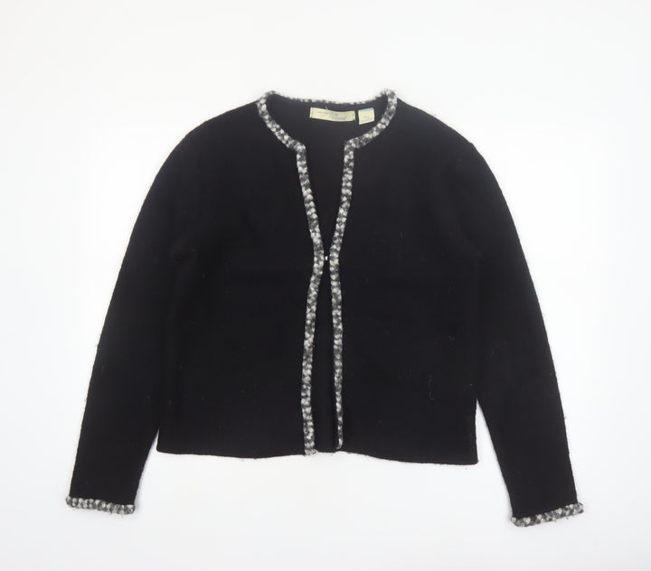 Penmans Women Black Wool Cardigan M Long Sleeve Open Front Classic Trim