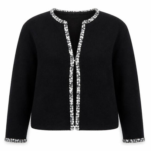 Penmans Women Black Wool Cardigan M Long Sleeve Open Front Classic Trim