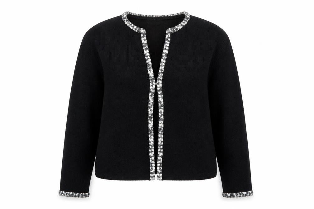 Penmans Women Black Wool Cardigan M Long Sleeve Open Front Classic Trim