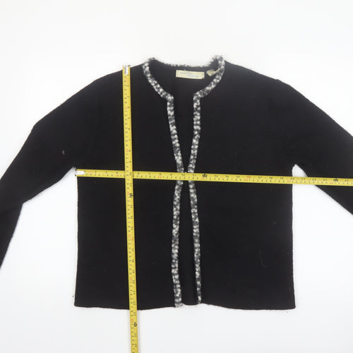 Penmans Women Black Wool Cardigan M Long Sleeve Open Front Classic Trim
